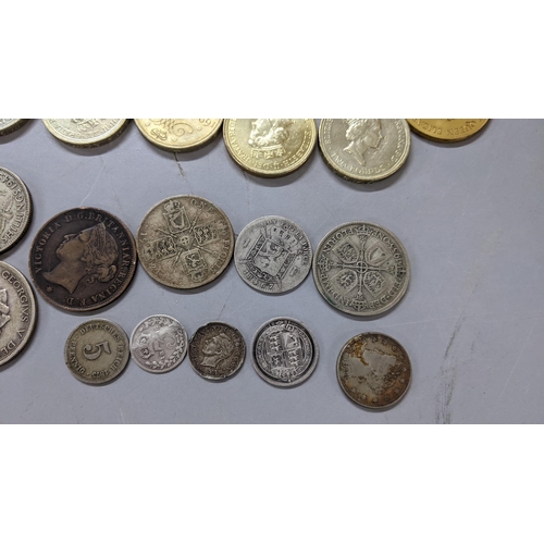 418 - Mixed Victorian and later British and world coins to include a 1891 crown, 1887 Shilling and six pen... 