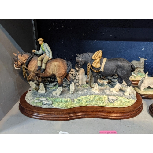 5 - Seven Border Fine Arts figures to include, Two Shire horses border collies around a fireplace, a Wes... 