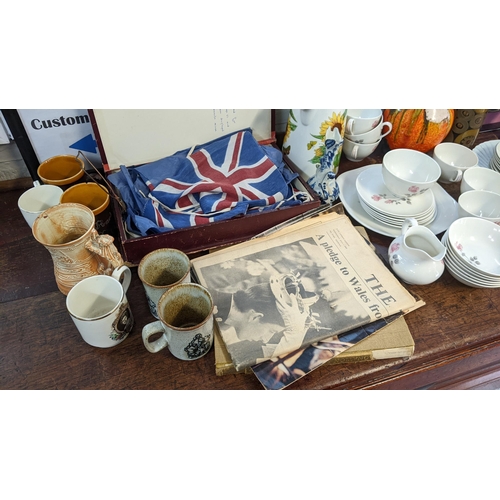 56 - A mixed lot of Royal Memorabilia together with a silk Union Jack bunting flags together with Royal D... 