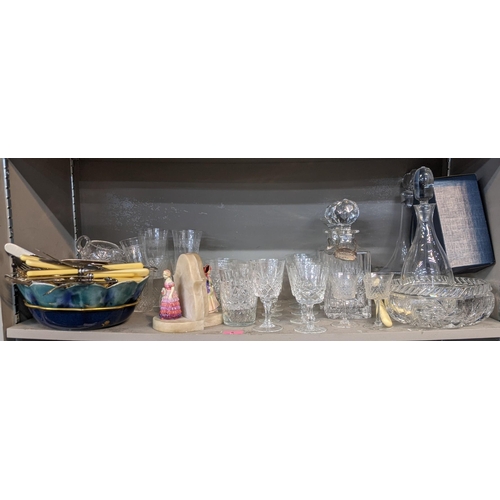 6 - Mixed glassware and ceramics to include glass decanters a Burleigh ware and Carlton ware bowl, a pai... 