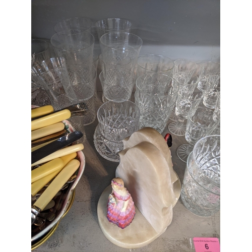 6 - Mixed glassware and ceramics to include glass decanters a Burleigh ware and Carlton ware bowl, a pai... 