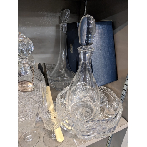 6 - Mixed glassware and ceramics to include glass decanters a Burleigh ware and Carlton ware bowl, a pai... 