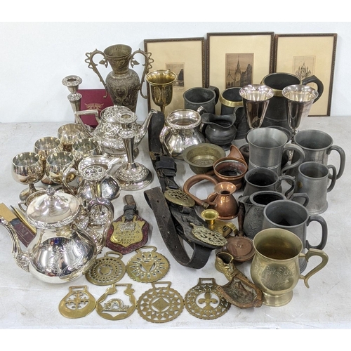 77 - A mixed lot of silver plated items to include a pair of silver plated goblets, a tea pot milk jug, s... 