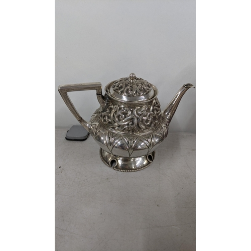 77 - A mixed lot of silver plated items to include a pair of silver plated goblets, a tea pot milk jug, s... 