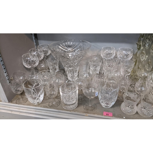 81 - Mixed glassware to include Stuart thistle pattern glasses, art glass vase, large crystal vase and ot... 