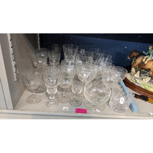 81 - Mixed glassware to include Stuart thistle pattern glasses, art glass vase, large crystal vase and ot... 