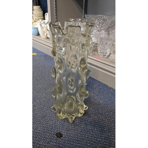 81 - Mixed glassware to include Stuart thistle pattern glasses, art glass vase, large crystal vase and ot... 