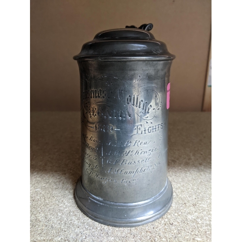 230 - A 19th century glass bottomed pewter tankard commemorating Brasenose College, Oxford Regatta, 1879 S... 