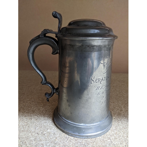 230 - A 19th century glass bottomed pewter tankard commemorating Brasenose College, Oxford Regatta, 1879 S... 