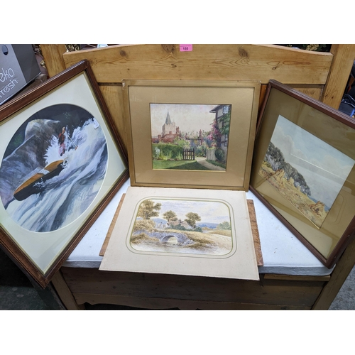 340 - A group of Victorian and later watercolours to include one of a canoe travelling over white water ra... 