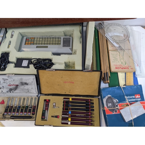 197 - Draughtsman's related items to include rulers, a scriber, pens and other items
Location:G