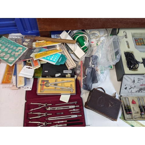 197 - Draughtsman's related items to include rulers, a scriber, pens and other items
Location:G