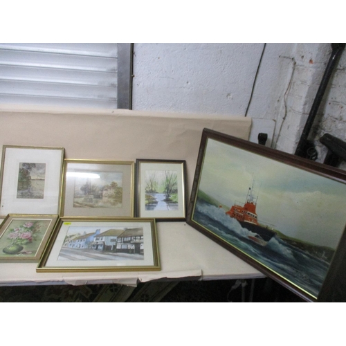 424 - A group of framed and glazed pictures to include J.Roy Martin - Lifeboat Elizabeth Ann at sea off th... 