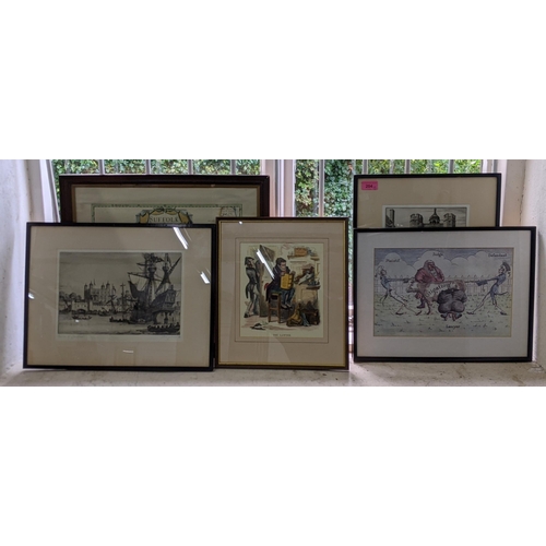 204 - Mixed pictures to include a reproduction of a Robert Morden map of Suffolk, a hand coloured reproduc... 