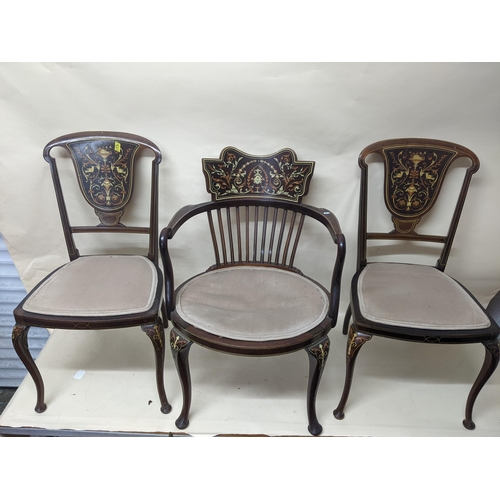 264 - Three Edwardian faux ivory inlaid mahogany salon chairs
Location:G