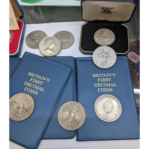 368 - Mixed coins to include a cased 1977 silver proof crown, two cased 1964 Bermuda crowns, a group of co... 