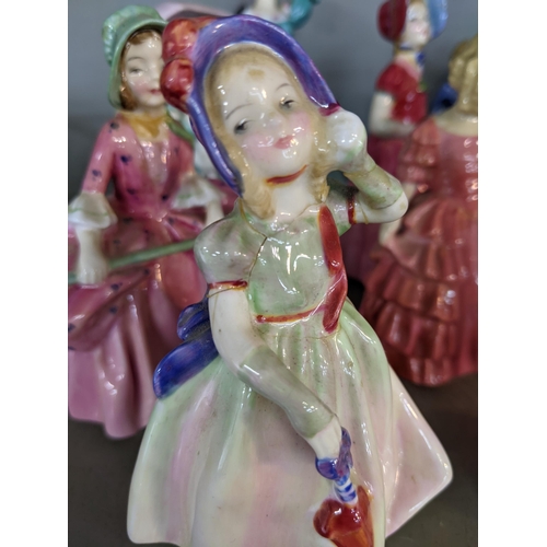 41 - A group of ten Royal Doulton figures of ladies A/F to include Miss Muffet HN11937, Bo Peep, HNS811, ... 