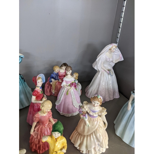 41 - A group of ten Royal Doulton figures of ladies A/F to include Miss Muffet HN11937, Bo Peep, HNS811, ... 