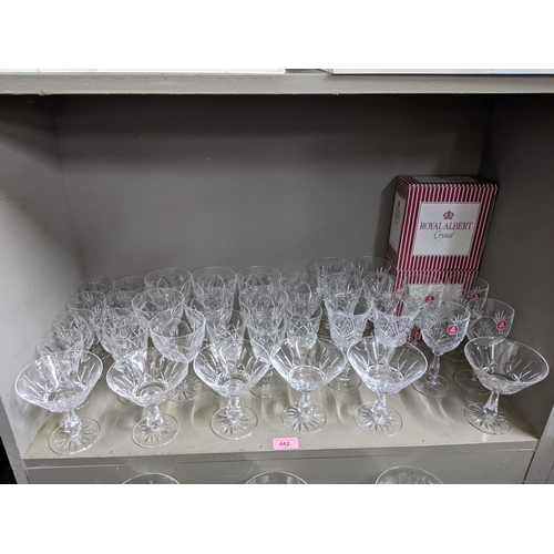 442 - A collection of domestic glassware to include Royal Albert cut crystal and other glasses
Location: R... 