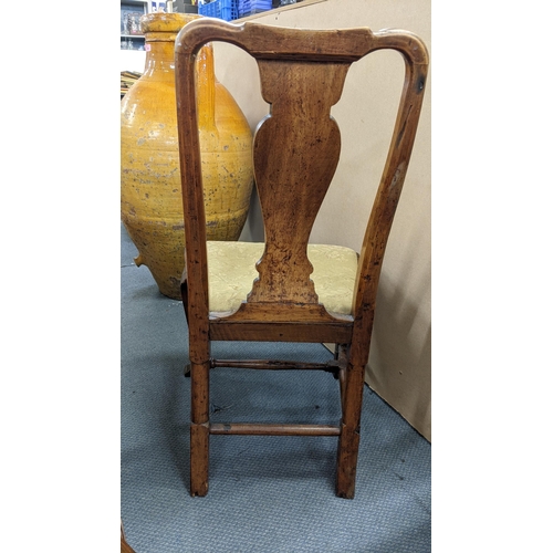 290 - An early 20th century Queen Anne style walnut framed dining chair united by four stretchers, raised ... 