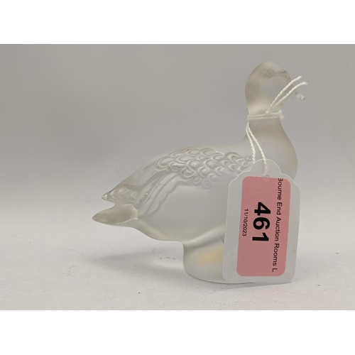 461 - Lalique frosted glass model of a duck, engraved Lalique France to base A/F
Location: A4B