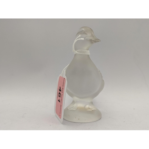 461 - Lalique frosted glass model of a duck, engraved Lalique France to base A/F
Location: A4B