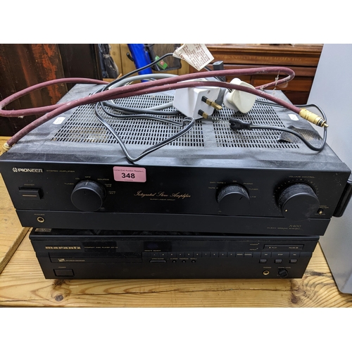 348 - A stacking Pioneer stereo amplifier A-400, and a Marantz CD player CD-72 with remote Location:G