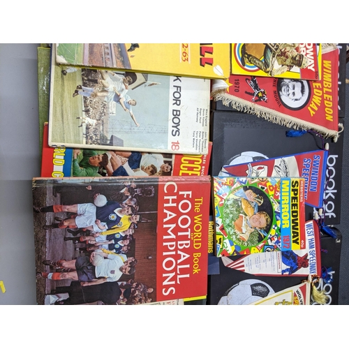 463 - Speedway, cricket and football books form the 1960's, along with pennants
Location: LAB