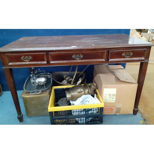 465 - An early 20th mahogany side table having three drawers, handcrafted by McCrae's Ltd of Nairobi, Keny... 