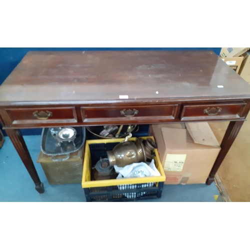 465 - An early 20th mahogany side table having three drawers, handcrafted by McCrae's Ltd of Nairobi, Keny... 