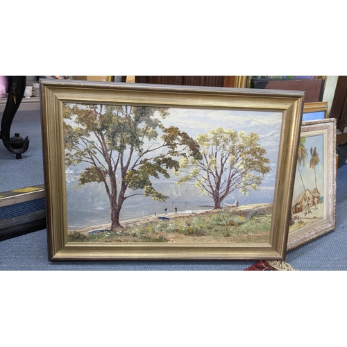 469 - Nancy Bailey - oil on canvas depicting a lake scene, 75cm x 49cm, framed
Location: LWF