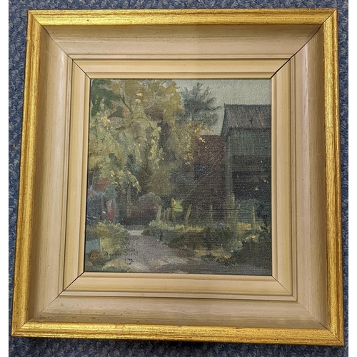 470 - Dennis Syrett - oil on board, signed and dated 1999 to the lower left corner, 15.5cm x 16.5cm, frame... 