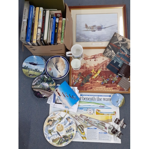 492 - A collection of aircraft and train related household items to include collectors plates, mugs and di... 