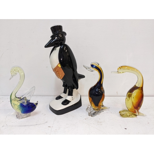 7A - A Royal Doulton Old Crow bourbon whisky bottle and three Murano style glass model ducks
Location:9.4