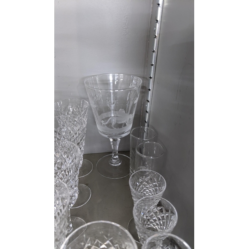 496 - A collection of Waterford Alana Crystal glasses, together with an engraved glass Location: 2.2