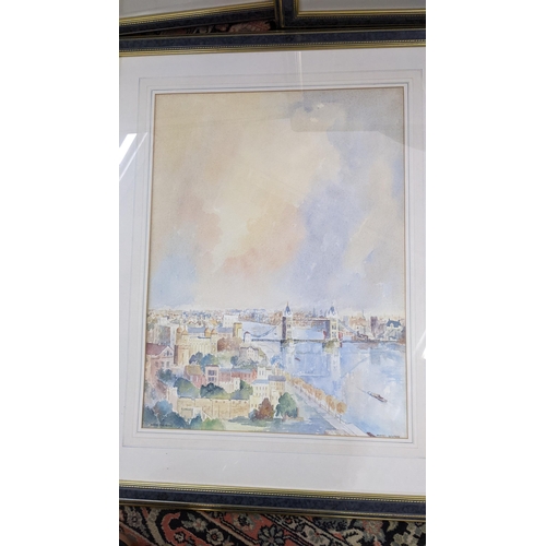 497 - Michael Goymour - Three watercolours to include one depicting London entitled 'Across the River' 55.... 