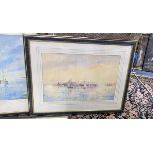 497 - Michael Goymour - Three watercolours to include one depicting London entitled 'Across the River' 55.... 