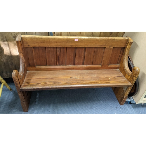 502 - A Victorian pine panelled back pew 80cm h x 125cm w Location: LAM