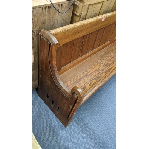 502 - A Victorian pine panelled back pew 80cm h x 125cm w Location: LAM