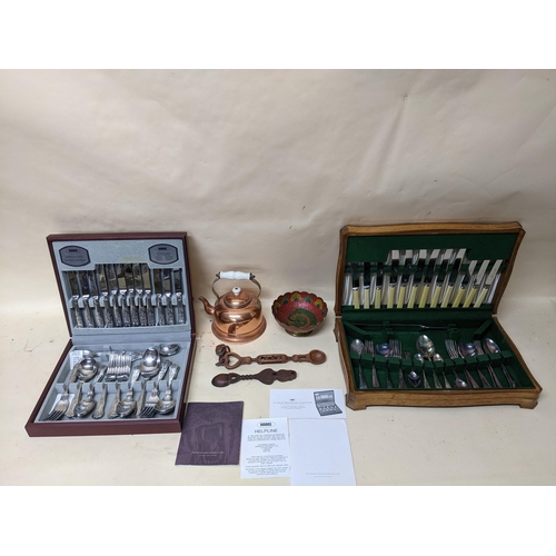 342 - A Viner's 44-piece canteen of cutlery. and oak cased canteen of silver plated cutlery, two Welsh lov... 