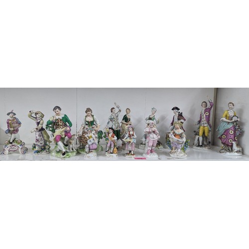 179 - Five pairs and three other 19th century and later porcelain figures to include Bow, Dresden, Sitzend... 