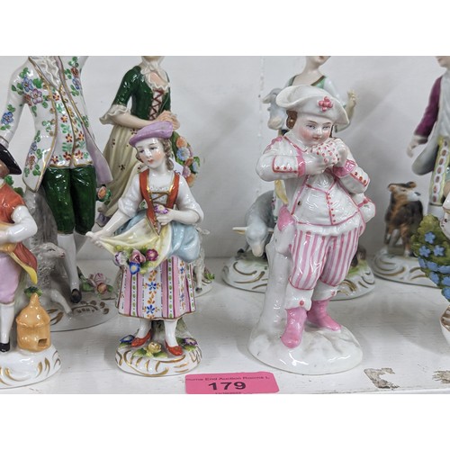 179 - Five pairs and three other 19th century and later porcelain figures to include Bow, Dresden, Sitzend... 