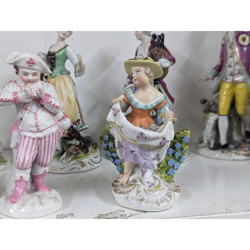 179 - Five pairs and three other 19th century and later porcelain figures to include Bow, Dresden, Sitzend... 