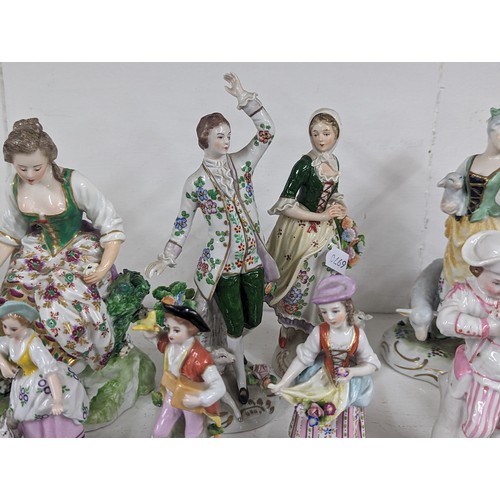 179 - Five pairs and three other 19th century and later porcelain figures to include Bow, Dresden, Sitzend... 