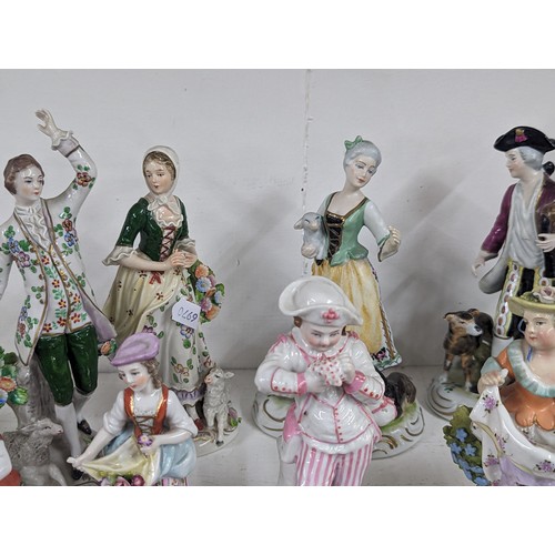 179 - Five pairs and three other 19th century and later porcelain figures to include Bow, Dresden, Sitzend... 