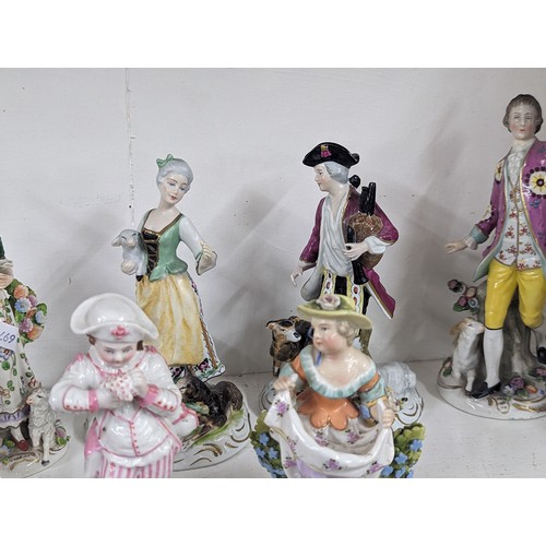 179 - Five pairs and three other 19th century and later porcelain figures to include Bow, Dresden, Sitzend... 