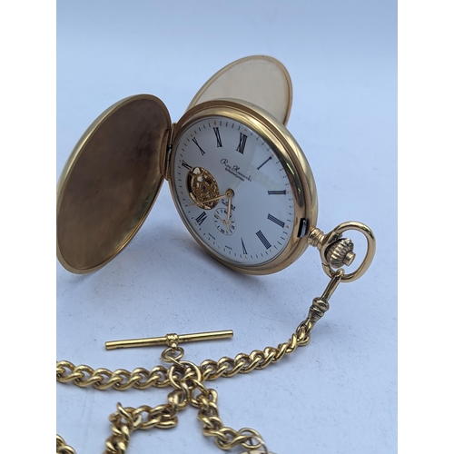 249 - A gold plated Roy Hancocks of Birmingham full handler pocket watch having Roman numerals subsidiary ... 