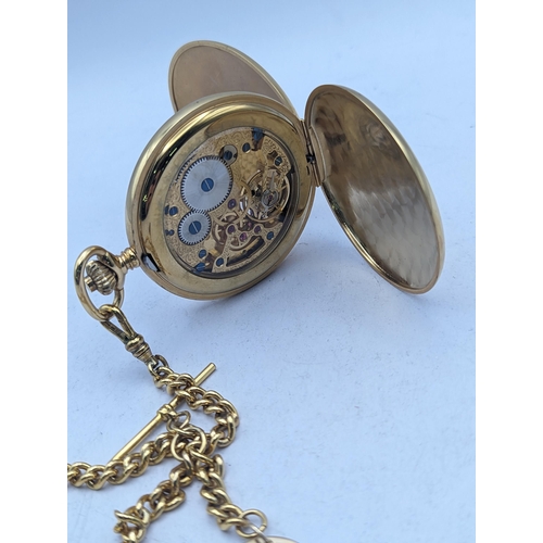 249 - A gold plated Roy Hancocks of Birmingham full handler pocket watch having Roman numerals subsidiary ... 