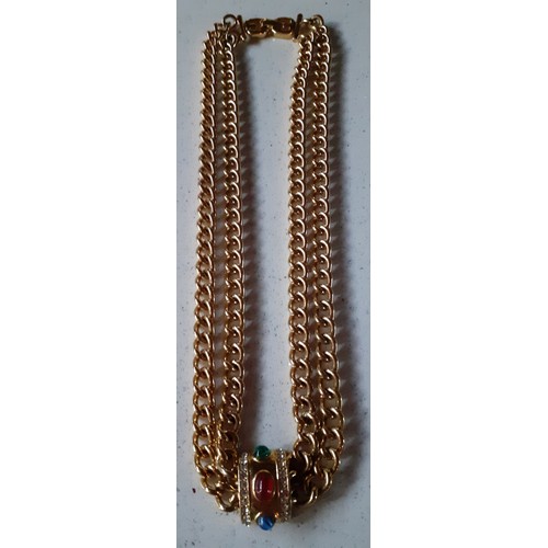 3 - Givenchy-A late 20th Century gold tone dual open chain necklace having a pendant with red, blue and ... 