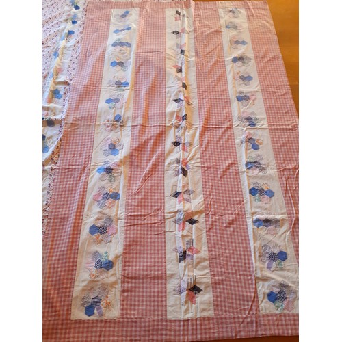 30 - Two mid 20th Century patchwork bedspreads measuring 135cm x 220cm (single bed) and 170cm x 235cm (sm... 